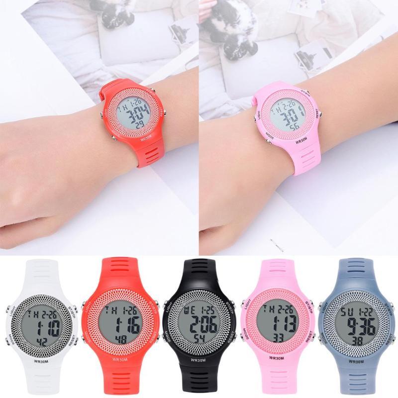 

Women Sports Electronic Leather Watch ABS Shell Stainless Steel Buckle Cover PU Strap Waterproof Casual Digital Wristwatch Wristwatches, Red