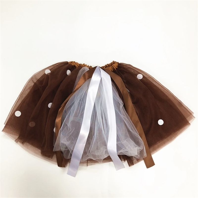

Dot round Tutu Skirt Adult half length netting party pompous deer skirt, Brown + dot