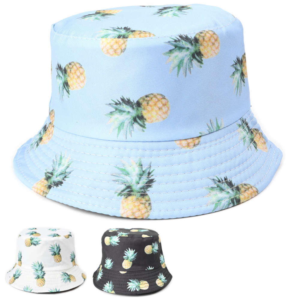 

Sun hat Digital printing double face fisherman's fruit pineapple cotton basin men's and women's leisure sun hat, Blue;gray