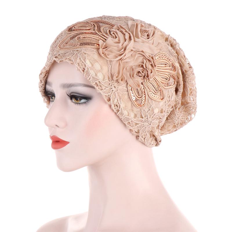 

Ethnic Clothing Women Floral Lace Turban Hat India Cap Muslim Arab Hats Hairnet Chemo Caps Flower Bonnet Beanie Skullies Rhinestones Prayer