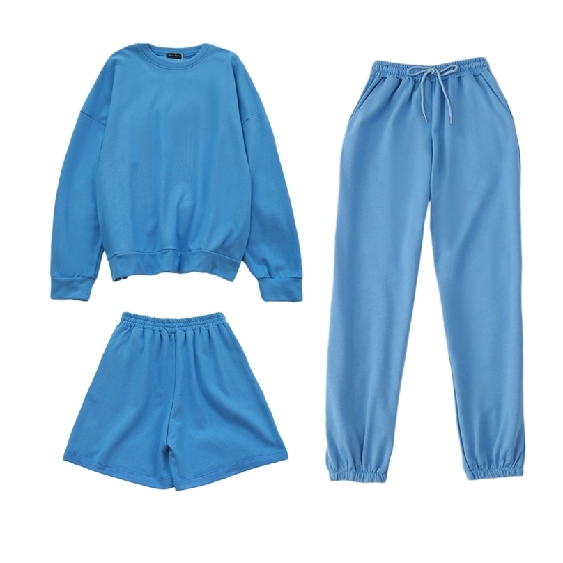 

Sold Separately Womens Tracksuits 3 Piece Oversized Sweatshirt Sweatpant Sporting Shorts Sweat 3 Outfit Solid Color Sets 211106, Purple shorts