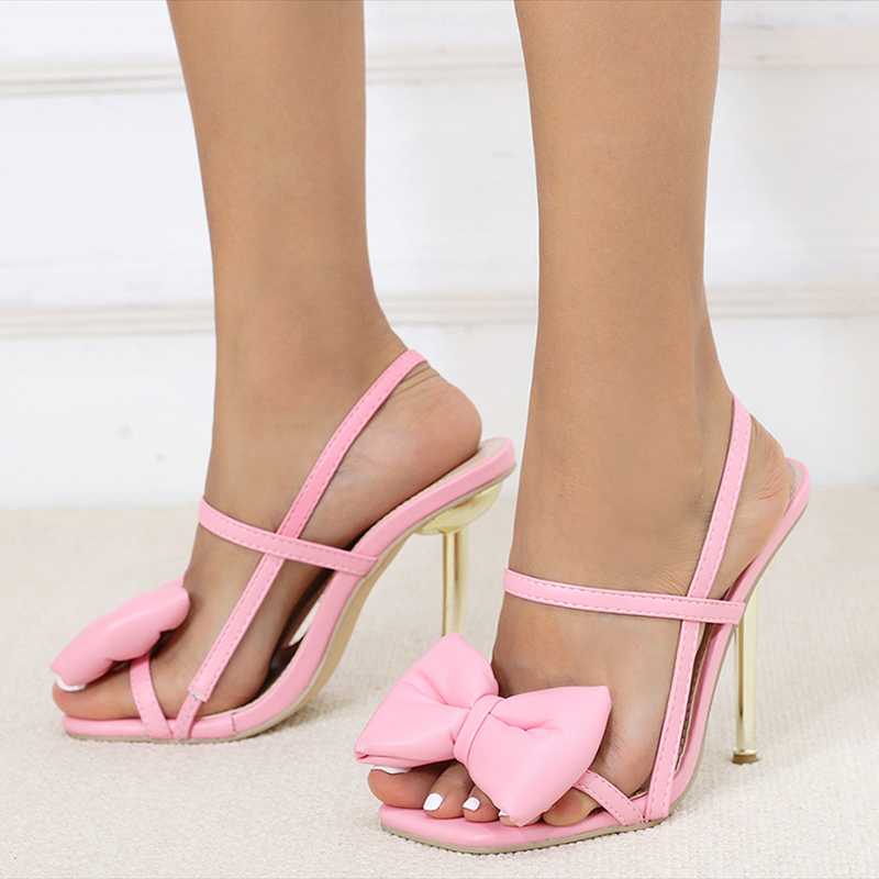 

Dress Shoes Square Toe Bow Tie Women's Heel Sexy Back Strap Summer Fashion Sandals Slip-on Pink Black