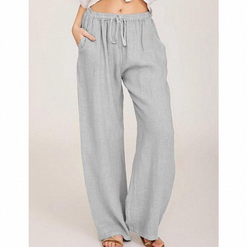 Women's Basic Classic Culottes Wide Leg Chinos Drawstring Pants Casual Daily Wear Inelastic Solid Colored Linen Lightweight Mid Waist Loose