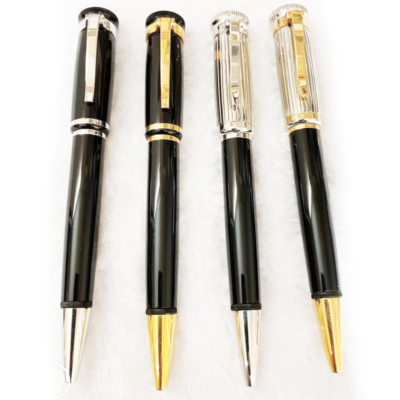 

PURE PEARL Dunh High Quality Classic Ballpoint Pen Silver Streamlining Clip and wiredrawing barrel with series number Luxury stationery+Gift, Blue;orange