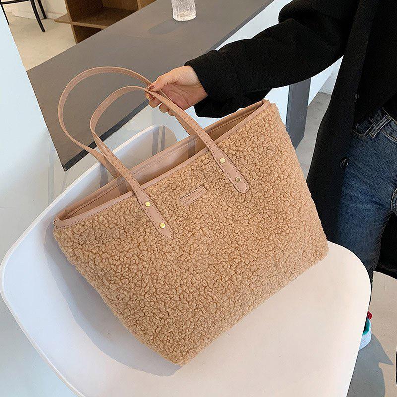 

Evening Bags Soft Plush Handbags Shoulder For Women 2021 Fashion Ladies Top-Handle Casual Travel Tote Bag Female Faux Fur Purse, Khaki handbags