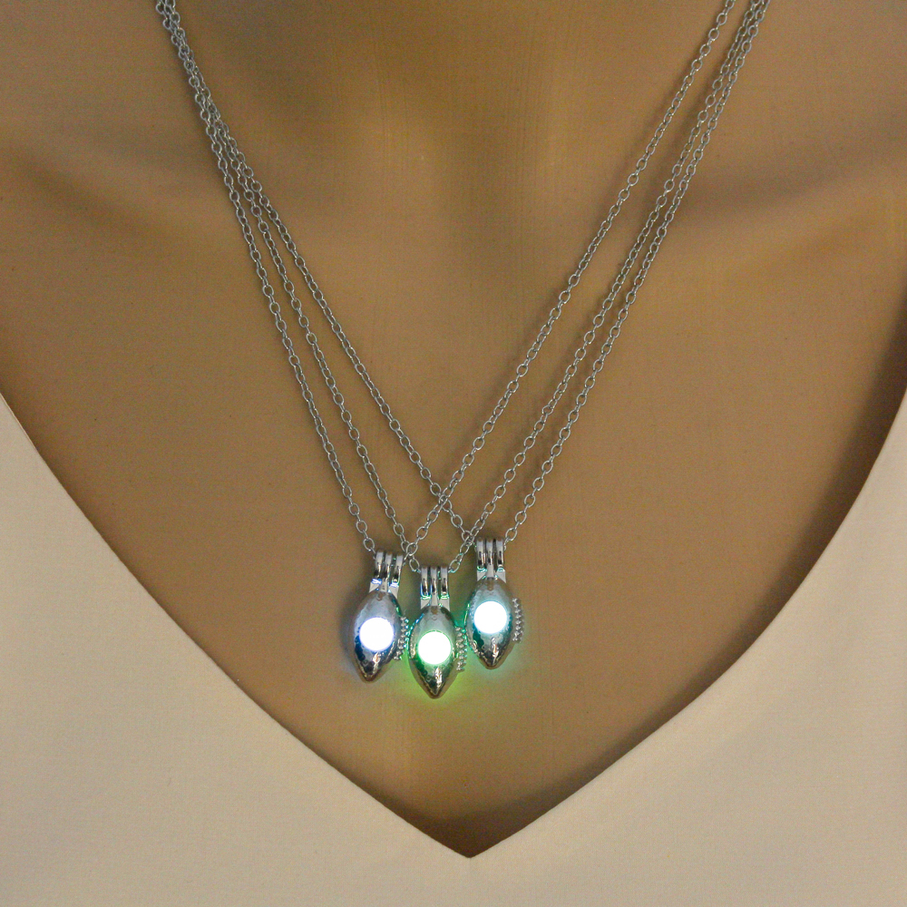 

Glowing Rugby Shape Stone Pendant Necklace Women Fashion Glow in the Dark Necklaces Sliver Bijoux