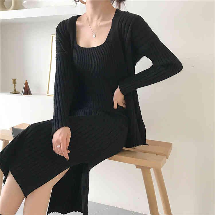 Two Piece Dress High Quality Women Knit Cardigans 2pcs Sets Single Breasted Long Sleeve Elegant Woman Coats es Suits GP0D-image-699429622