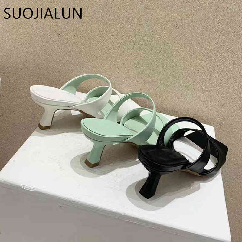 

SUOJIALUN 2021 New Brand Women Slipper Thin Low Heel Summer Outdoor Beach Sandal Shoes Ladies Elegant Peep Toe Slides Flip Flops K78, Green