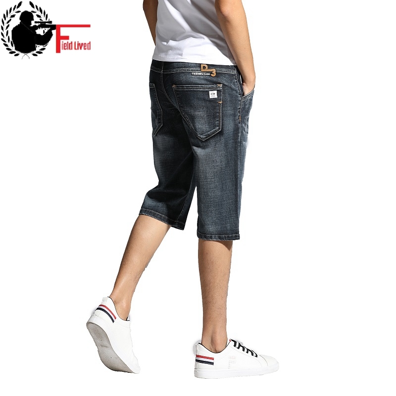 

Men Clothes Men's Shorts Knee Length Breeches Capris Male Denim Shorts Men Stretch Shorts Jeans Bermuda Black Grey Blue 210518