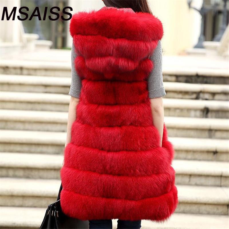 

Women's Fur & Faux MSAISSS S-3XL Winter Thick Warm Vest Trim Hood Coat Women Jacket Long Parka, Black