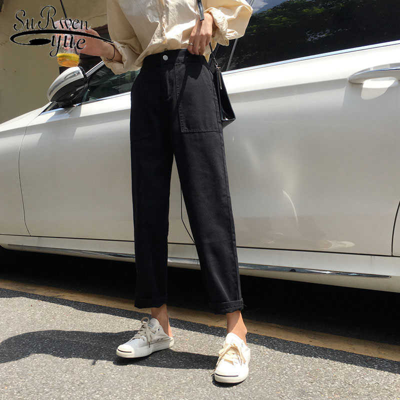 

High Waist Jeans Loose Casual Black Jeans Women Cotton Fashion Wide Leg Denim Trousers All-match Style with Pocket 10758 210527