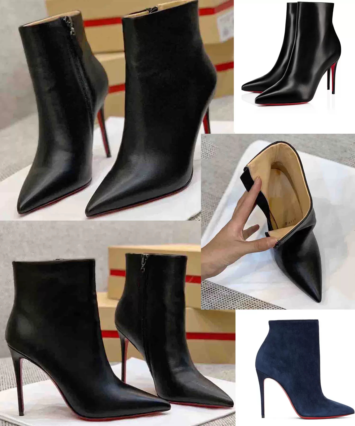 

2021s Winter Sexy Womens Boot High Heels Booties Leather Ankle boots Red Bottom Pumps Paris Reds Sole Ankle boots Black Genuine Leathers Pointed With Boxes