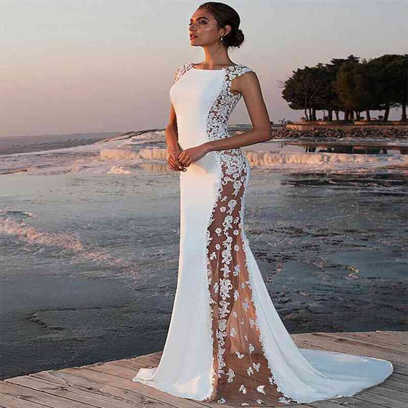 

women formal lace sleeveless long evening party ball gown bodycon trumpet elegant formal dress white, Black;gray