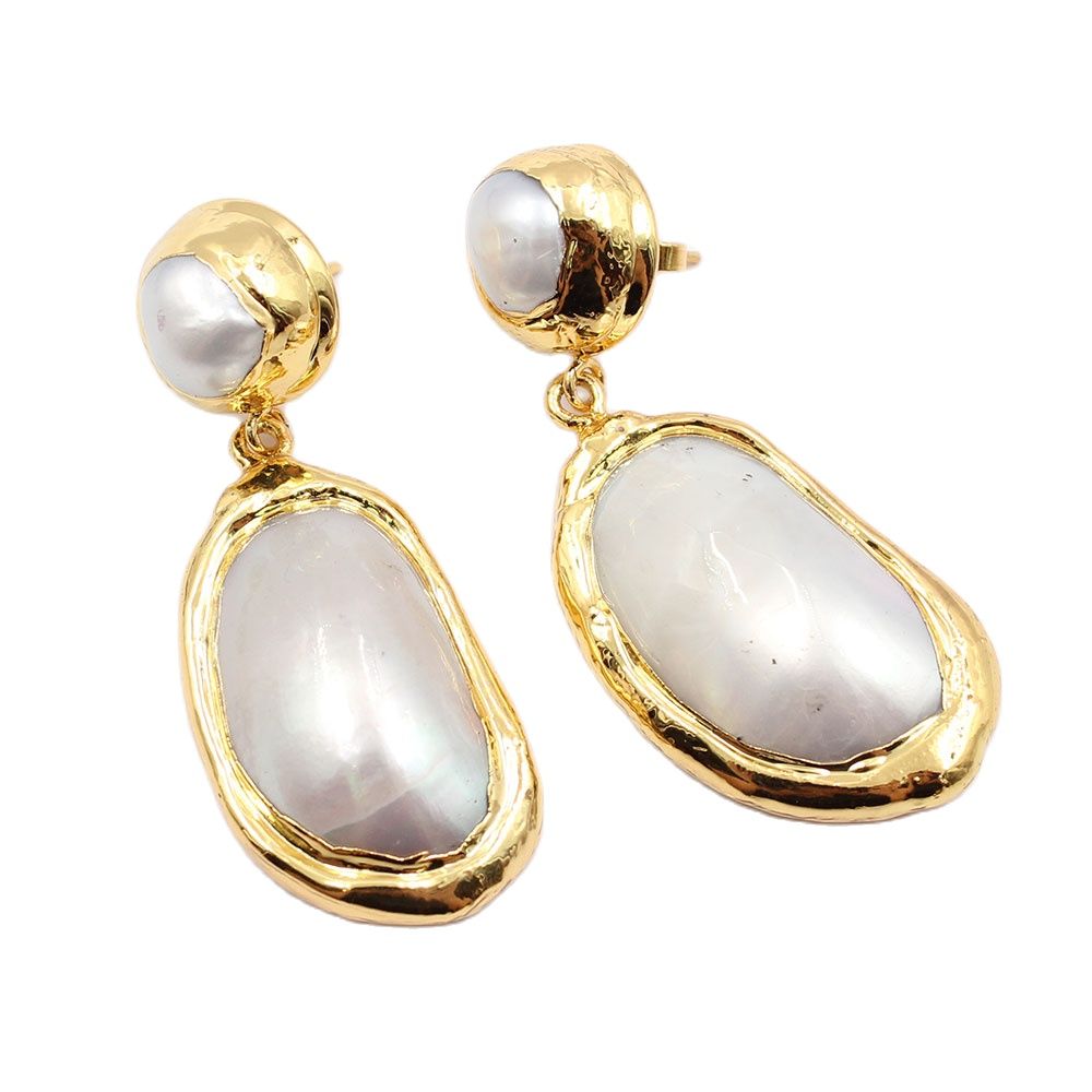 

GuaiGuai Jewelry Natural Cultured Pearl White Sea Shell Gold Color Plated Stud Earrings Handmade For Women