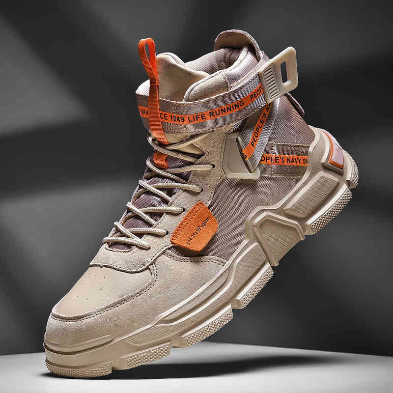

NEW Genuine Leather Stitching Men Sneakers High Top Sport Shoes Breathable Running Shoes for Men Trainers Shoes Zapatillas, Black