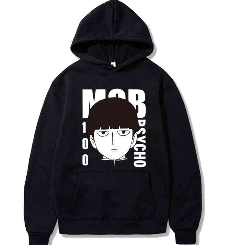 

2020 New Anime Mob Psycho 100 Winter Hoodies Fleece Warm Jacket Coat Hoodie Sweatshirt Unisex Clothes H1227, Black