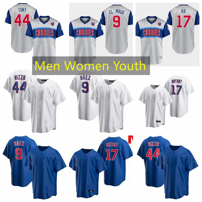 

Chicago Baseball Jersey 9 Javier Baez 44 Anthony Rizzo 17 Kris Royal Alternate 2021 White Home Gray Road size S-XXXXL, Blue;black