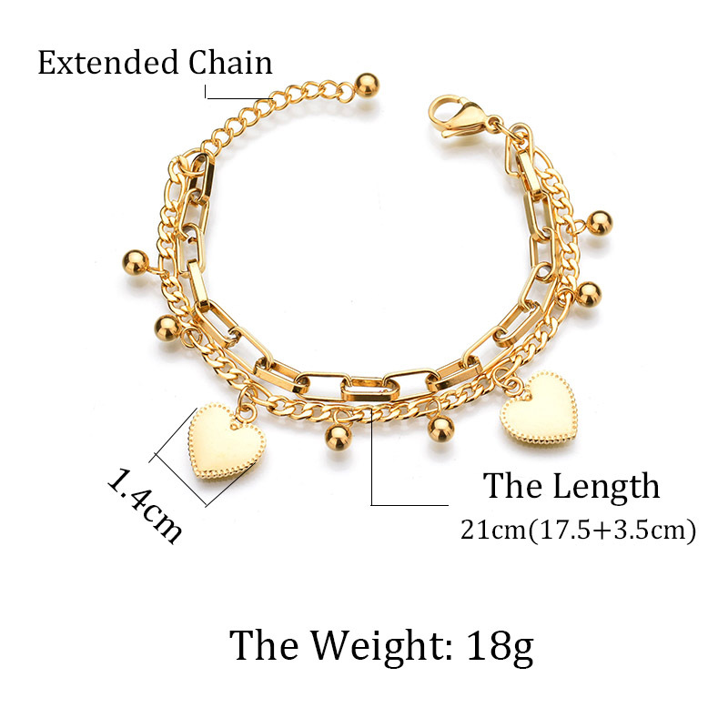 

Popular Layered 18k gold plated heart charm bracelet paperclip chain stainless steel jewelry for gift
