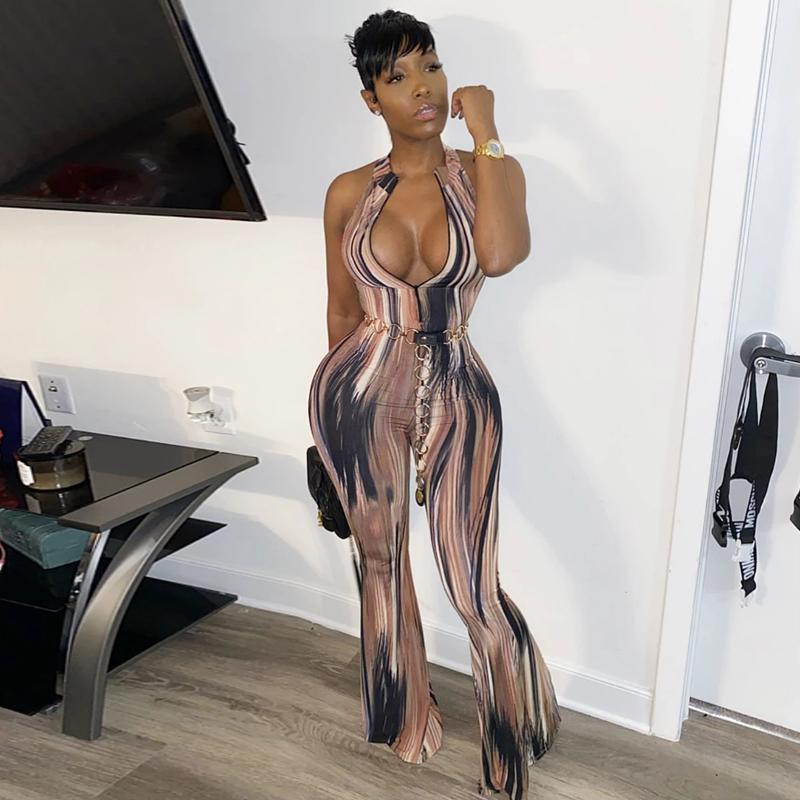 

Women' Jumpsuits & Rompers Jumpsuit Women Sexy Elegant Bodycon Bell Bottom Club Party Print Long Sleeve Streetwear Womens Combinaison, Picture