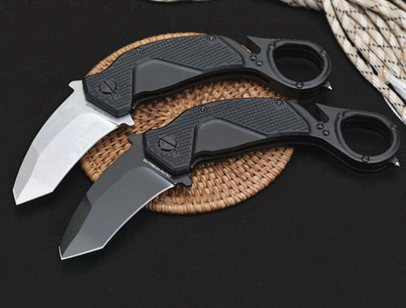 

Flipper Folding Blade Claw Knife N690 Black Titanium Coated / White Stone Wash Blades Aluminum Handle Karambit Knives