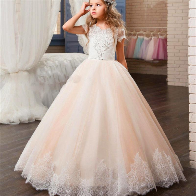 

Girl's Dresses Design Flower Girls For Weddings Illusion Lace Appliques Birthday Wear Children Party Gowns Kids Girl, Red;yellow