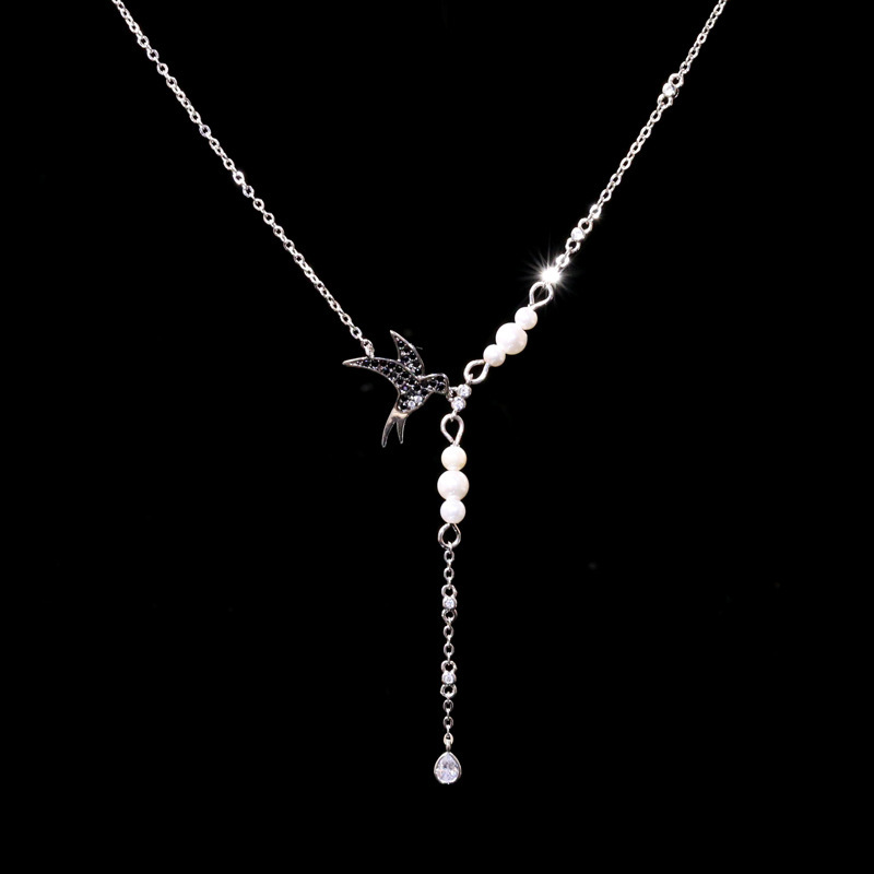 

CIZEVA Women Cute Bird Pearl Pendant Necklace Delicate Zircon Sweater Neckalces Retro Antique Animals Jewelry Anniversary Gift