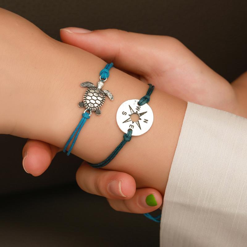 

Link, Chain Two-Piece Combination Bracelet Retro Simple Cord Creative Compass Tortoise