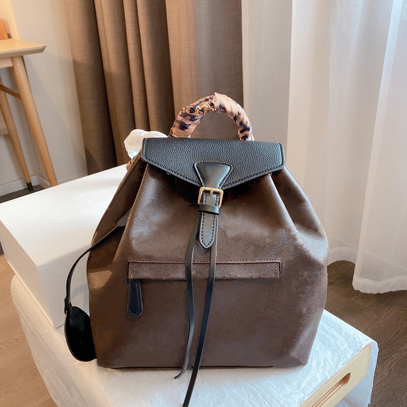 

2021 High Quality Black Backpack Fashion Letter Pattern School Bag Classic Women Knapsack Totes Leather Handbags Purse