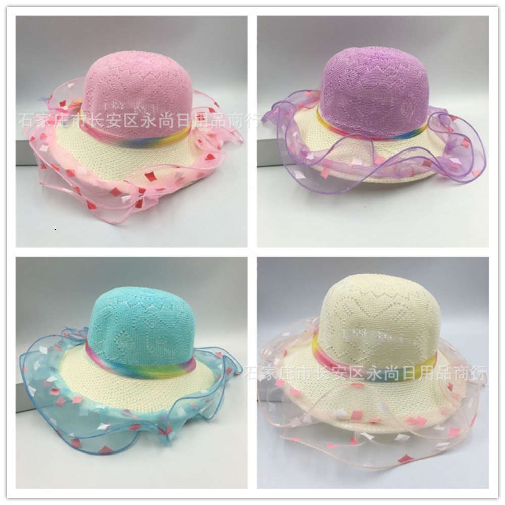 

Children's hat girl summer Princess lace Beach Hat Girl straw sun basin fisherman's girl's, Yellow