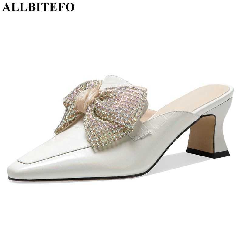

ALLBITEFO size:34-42 genuine leather bowtie brand high heels wedding women shoes summer women slippers women sandals sandalias 210611, As picture