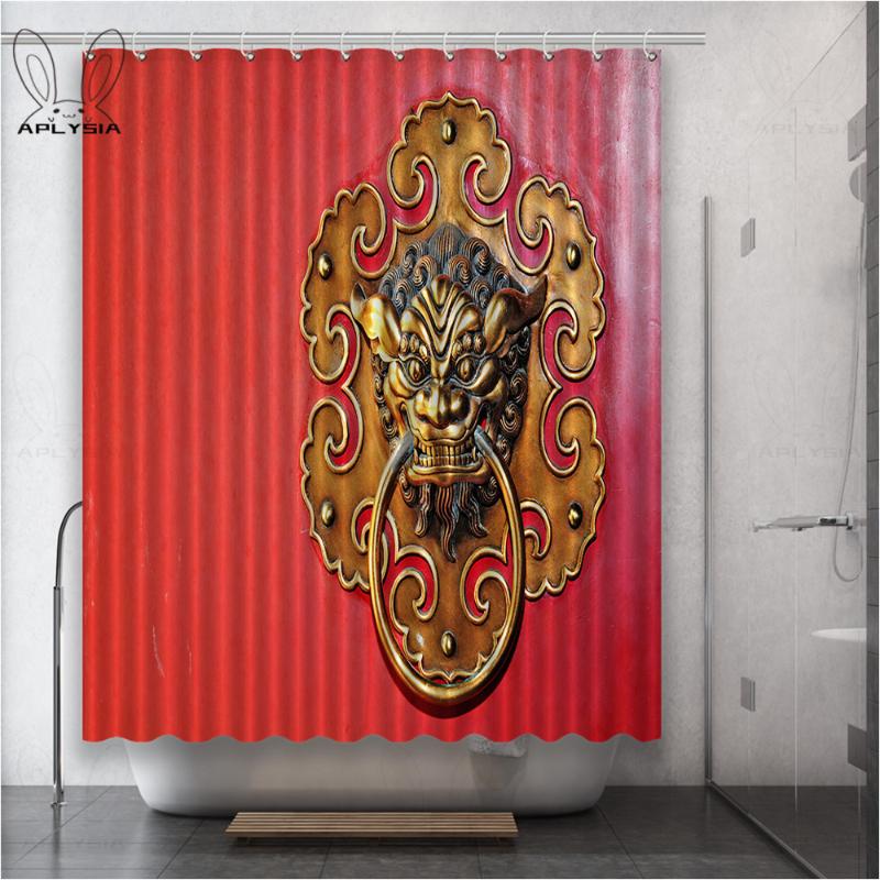

Saimoe Chinese Style Gate Lion Doorknob Door Lock Shower Curtains Waterproof Polyester Fabric Bathroom For Home Decor