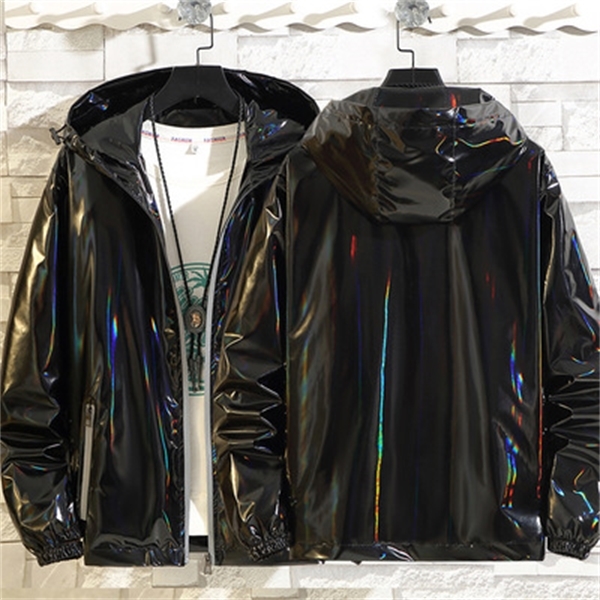 

2021 New spring and autumn fashion shiny hoodie black silver loose coat size M-5xl couple jacket X0710