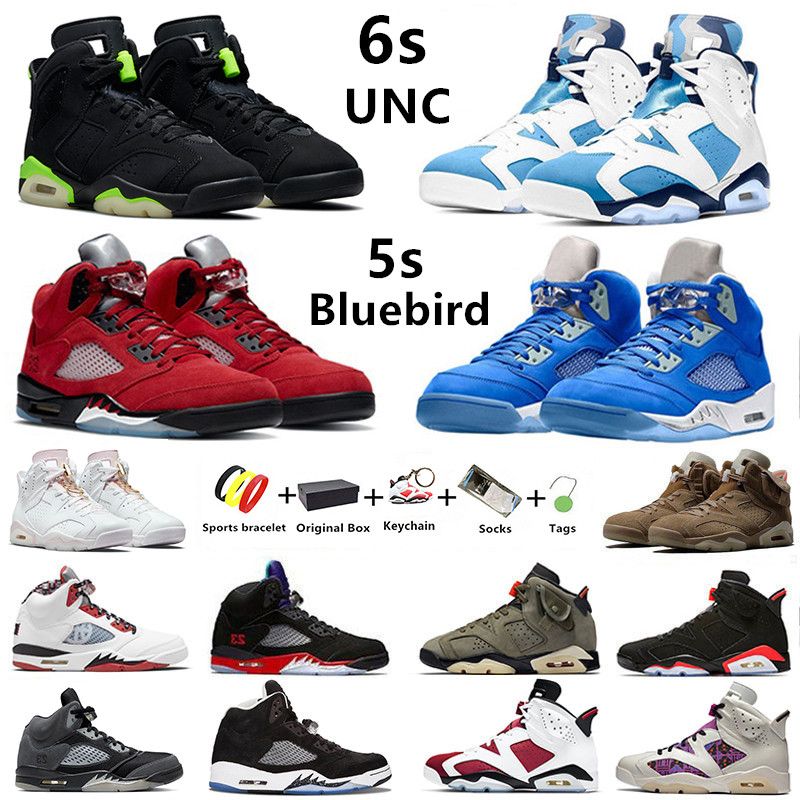 

Jumpman 5s Bluebird 6s UNC mens basketball shoes University Blue Electric Green Raging Bull Anthracite 5 sail Oreo Quai 54 Gold Hoops 6 men sports sneakers with box, Color#1