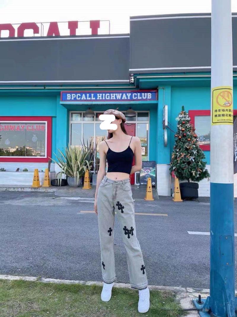 

Women' Jeans Street Fashion Style Applique Cross High Waist Loose And Thin Straight Pants Versatile Casual, Gray