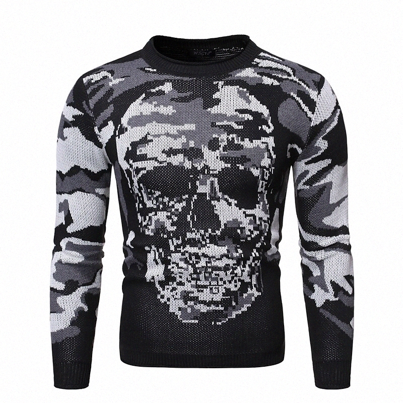 Men's Pullover Camouflage Long Sleeve Sweater Cardigans Crew Neck Gray Black 37U6#