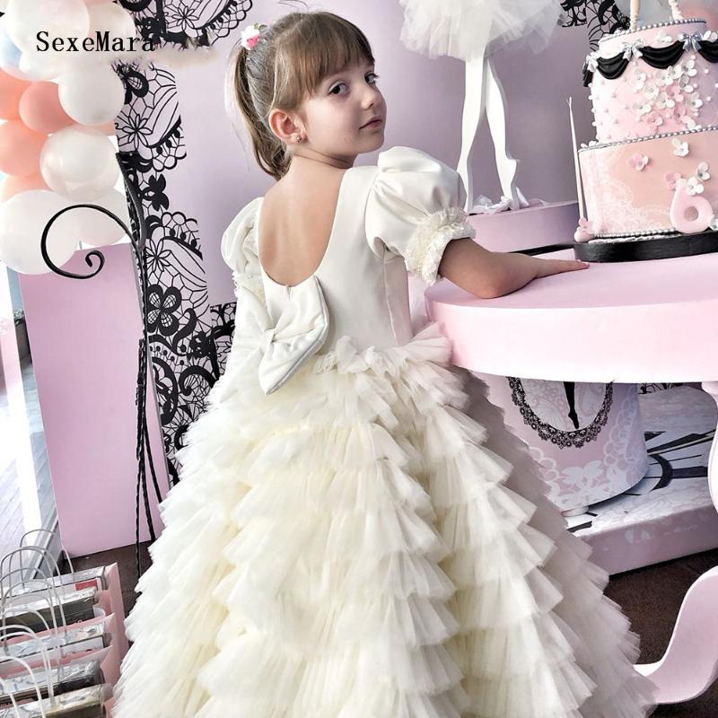 

Girl's Dresses Custom Ivory White Flower Girl Dress For Wedding Tulle Big Bow Princess Birthday Pageant Gowns Girls, Pink