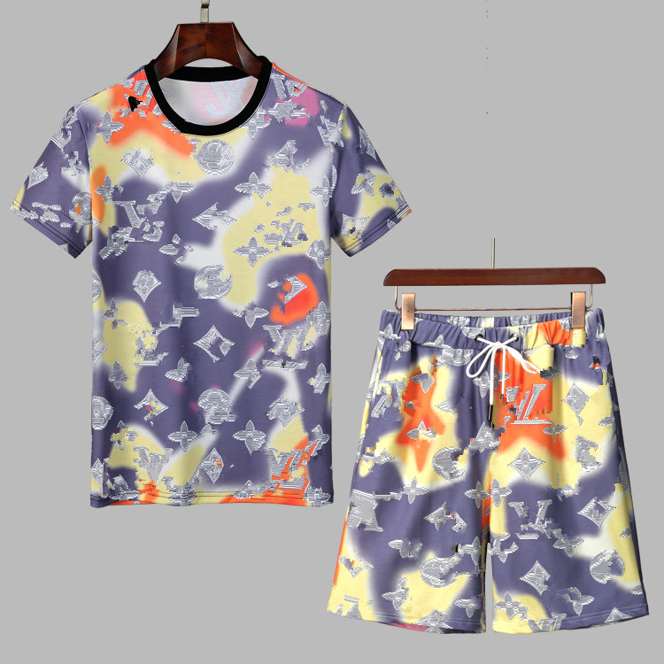 

Men Fashion Tracksuit With Embroidery Letters Summer Women Sportswear Short Sleeve Pullover Jogger Pants Suits O-Neck Sportsuit, Gray