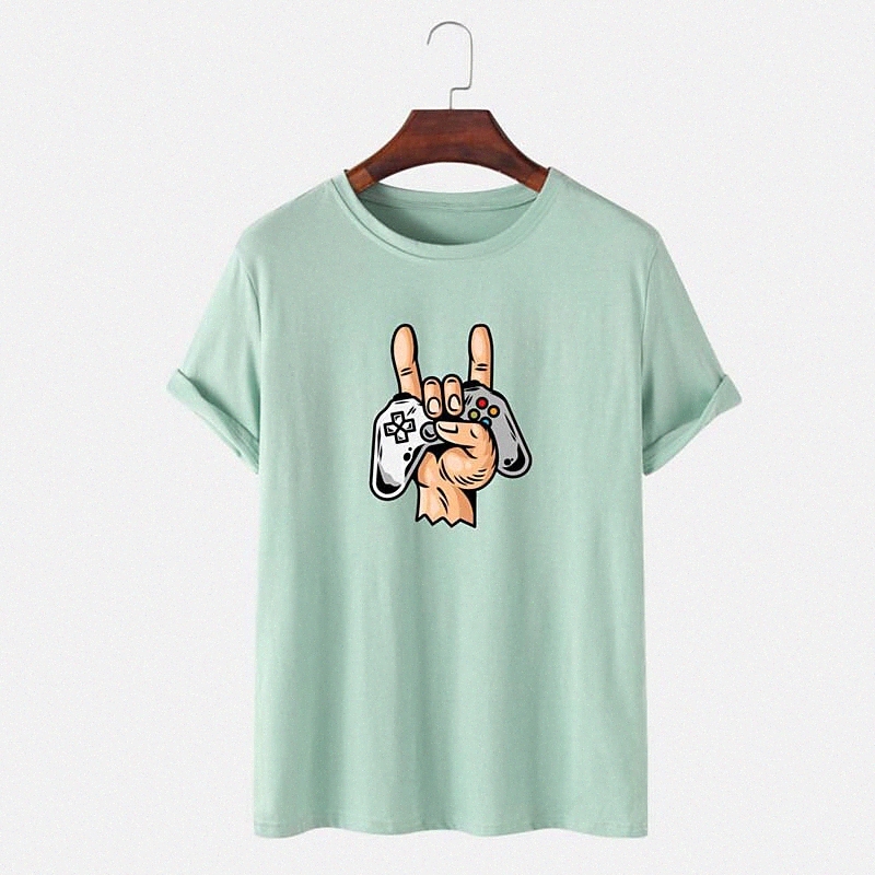 Men's T shirt Hot Stamping Graphic Prints Hand Gamepad Crew Neck Street Casual Print Short Sleeve Tops Cotton Basic Fashion Big and Tall Gre