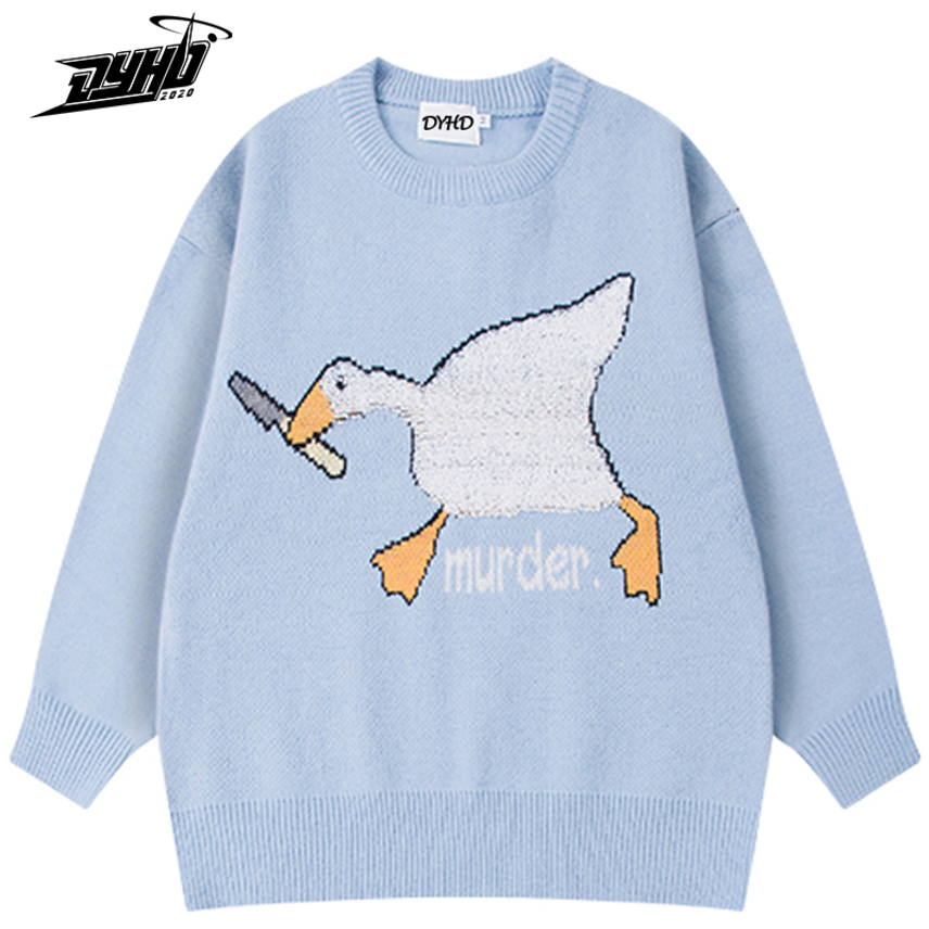 

Men's and women's sweater, cartoon goose pattern, Harajuku, cotton, loose, neutral, White;black