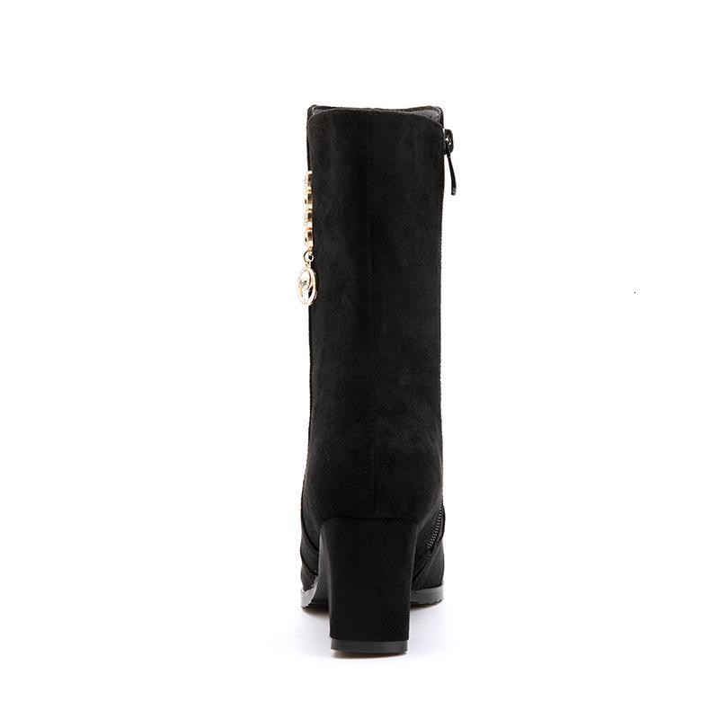 

Boots MEMUNIA Plus size 34-43 women squre high heels bear autumn winter fashion mid calf X17F, Black thick hair