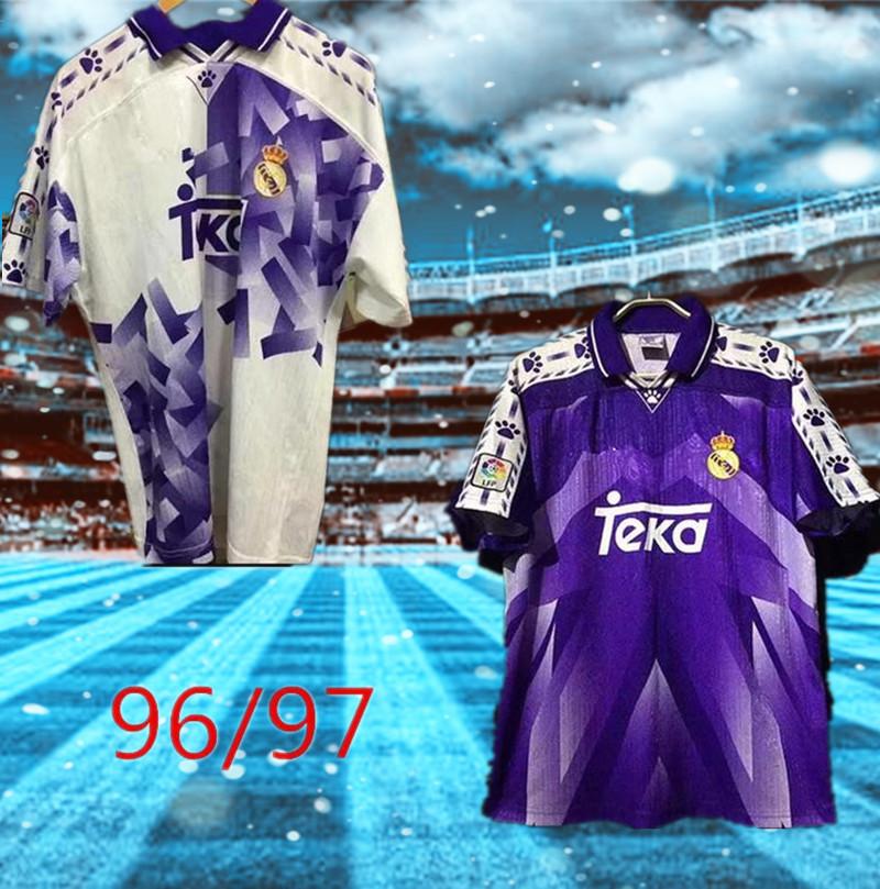 

96 97 Soccer Jerseys Retro Jersey Madrid #7 Raul #9 Zamorano #6 Redondo home white away blue Shirts Vintage Calcio MAGLIA Camiseta de futbol, Black;yellow