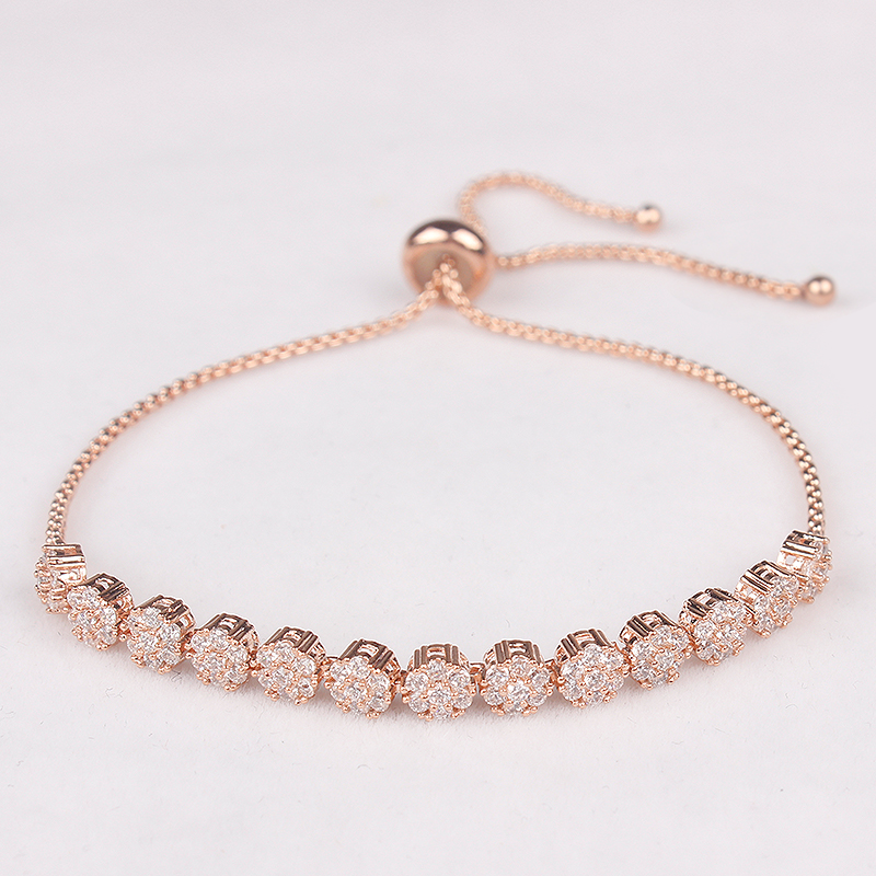 

Cake Flower Cubic Zirconia Zircon Crystal Adjustable Bracelets for Women or Wedding Bridal Jewelry