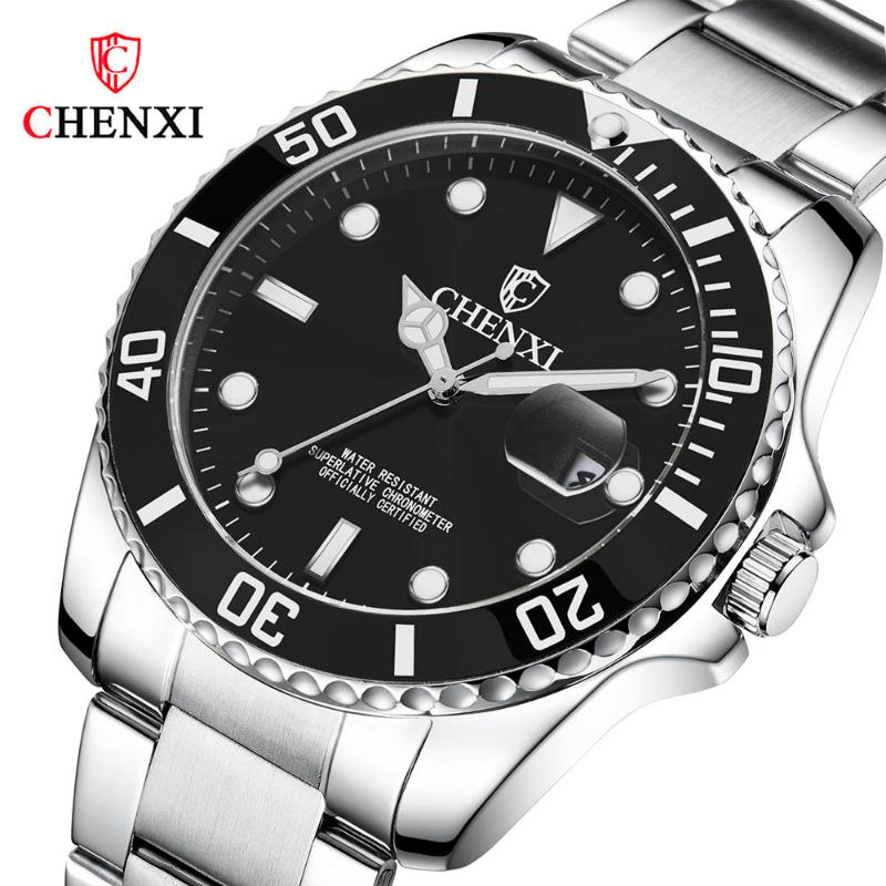 

Wristwatches CHENXI Silver Relogio Masculino Luxury Stainless Steel Watch Men Sport Date Waterproof Analog Luminous Clock Men's Wrist Watche, Blue