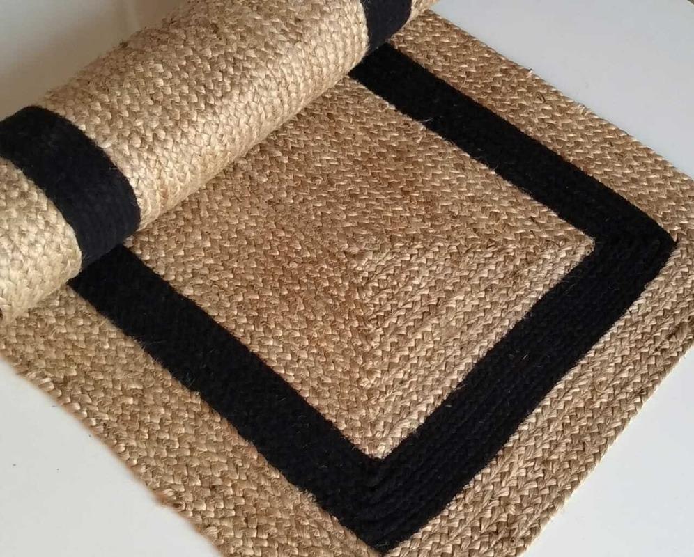 

Carpets Rug Rectangle 100% Jute Braided Handmade Reversible Carpet Rustic Modern Area Rugs, As pic