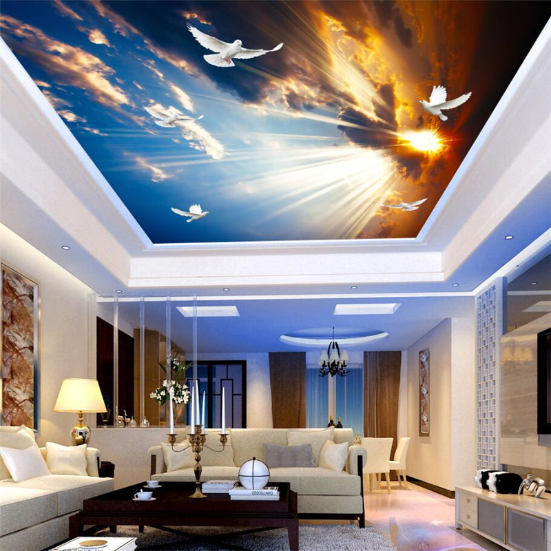 

Customize modern wallpaper for living room 3D Lifelike dusk sky ceiling mural custom large mural green 3d wallpaper, Blue