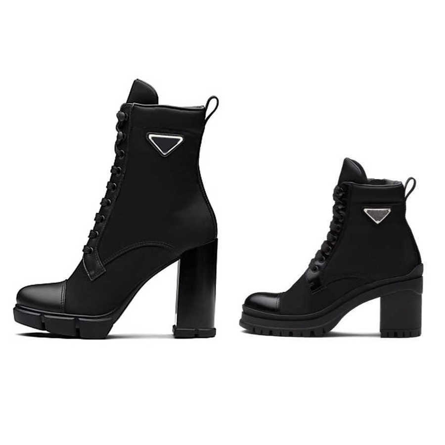 

Luxury Designer Women Ankle Boots Heel Leather and Nylon Fabric Booties Fashion Biker Australia Platform Heels Winter Sneakers Size 35-41, Don't buy it