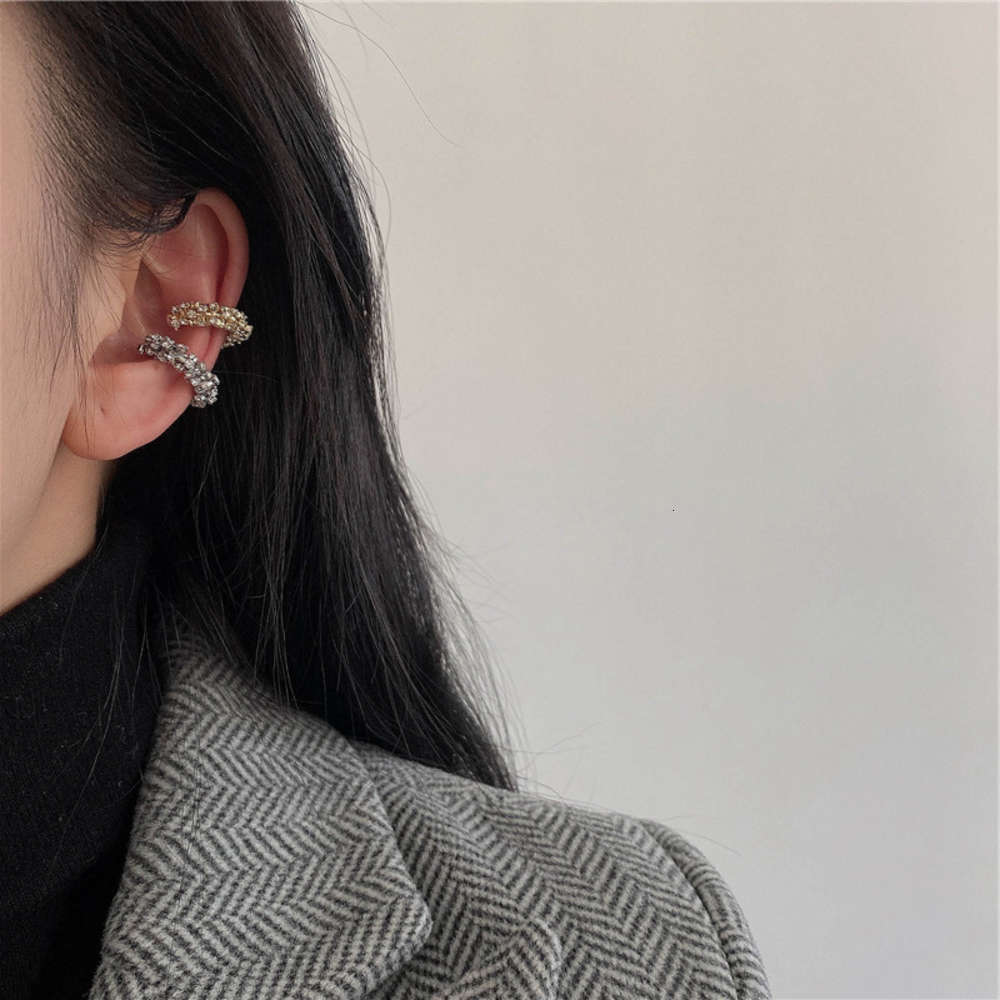 

earrings Bright Haoshi full diamond advanced sense Korean net red no hole female Earrings temperament fashion bone clip earrings, Golden