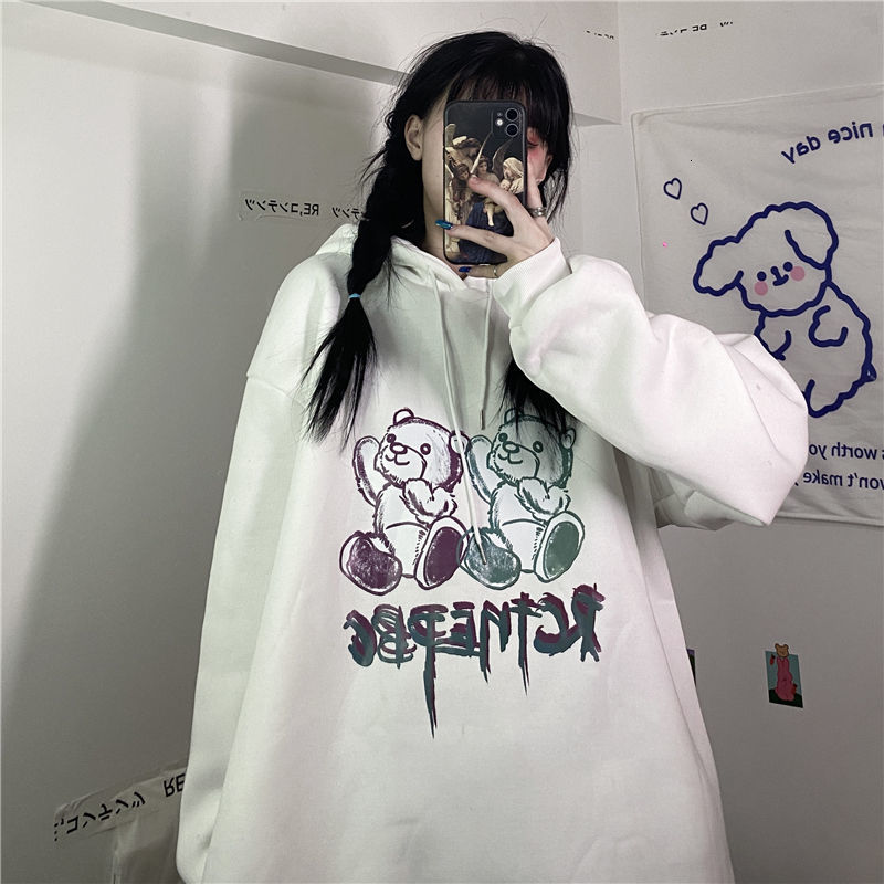

women's hoodies & sweatshirts hooded hoodie winter style plus velvet thickener student korean version of loose-necked ribbon printed sl, Black