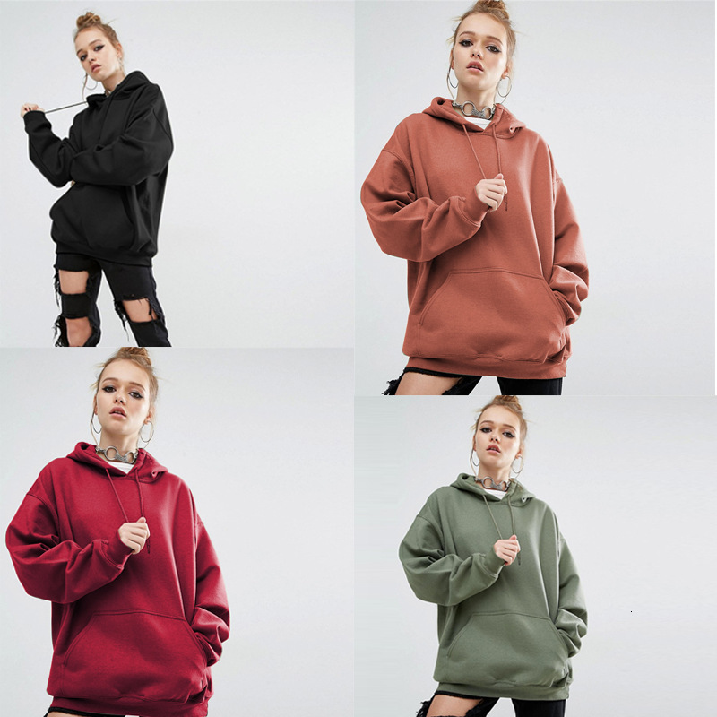 

Women' Hoodies & Sweatshirts European and American Loose Solid Color Sportswear, Explosive Style Hooded Bat Sleeve Sweater Women, Brown