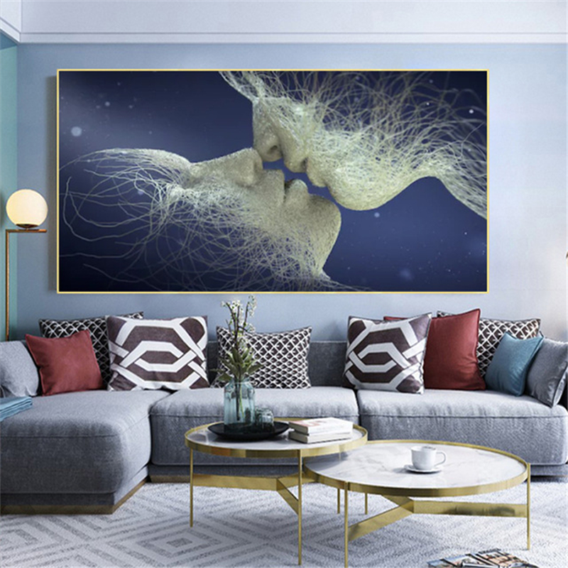 

Canvas Painting Abstract Oil Painting On Canvas Love Kiss Poster Wall Art Room Decoration Picture For Home Pictures